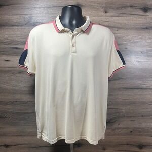 Across the Pond polo Shirt Mens Large Ivory Short Sleeve 1/4 Button Up Casual